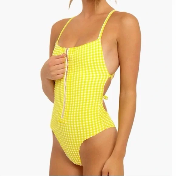 Urban Outfitters Blue Life Zippered-Up One-Piece Swimsuit Yellow - Picture 2 of 11